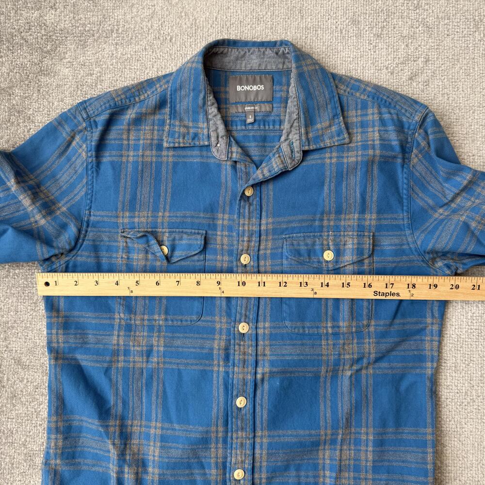 Bonobos Shirt Mens Small Blue Gray Plaid Flannel Button Up Long Sleeve Casual - Picture 5 of 7
